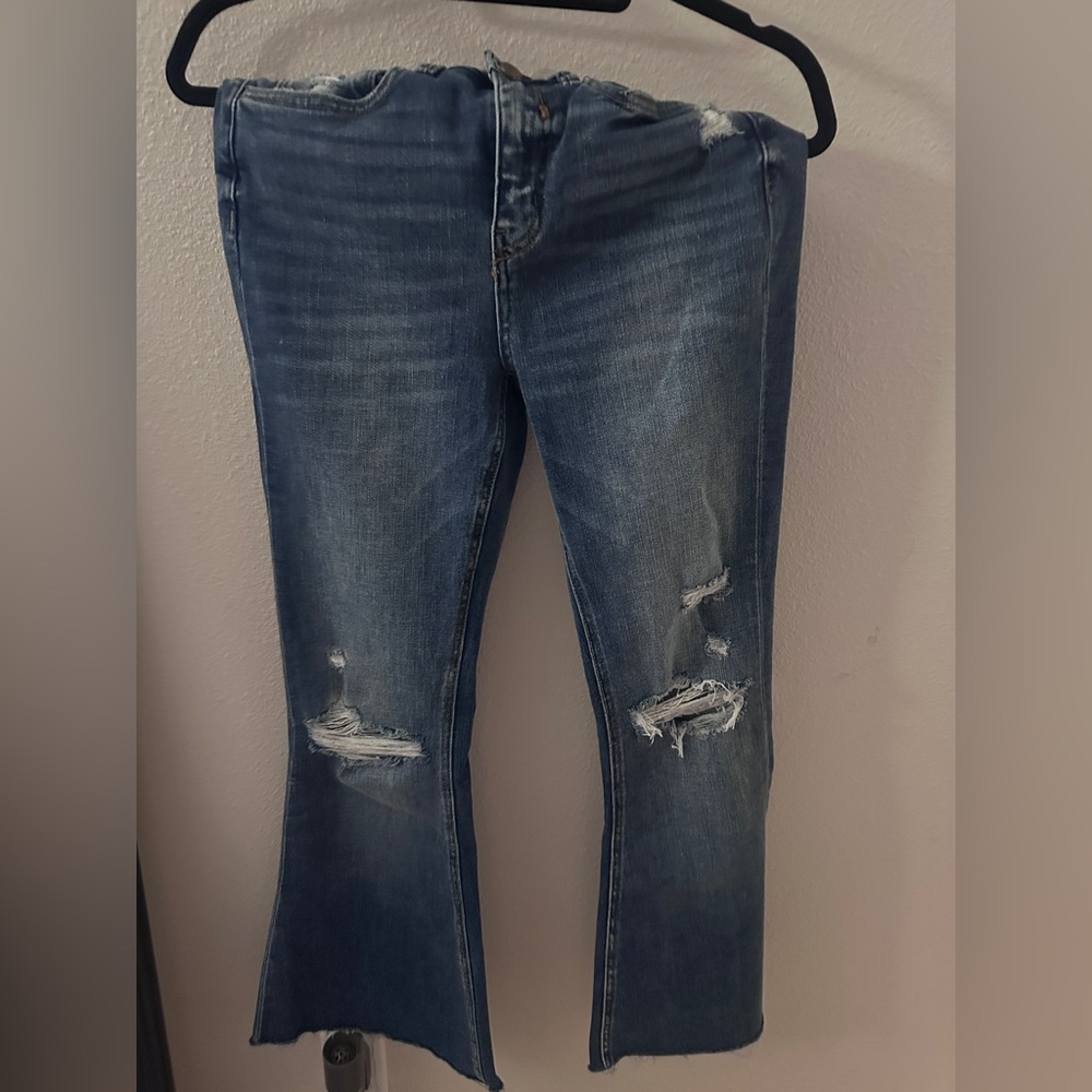 Flying Monkey Women's Jeans Distressed Flare Raw Hem Plain Pocket Blue Size 27